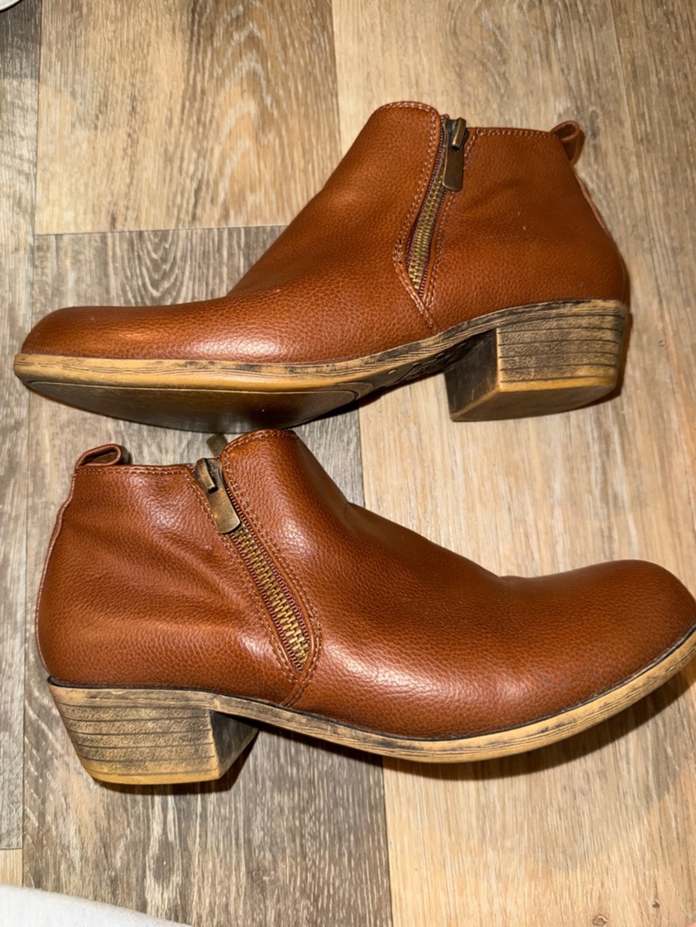 Brown Leather Ankle Booties with Side Zip